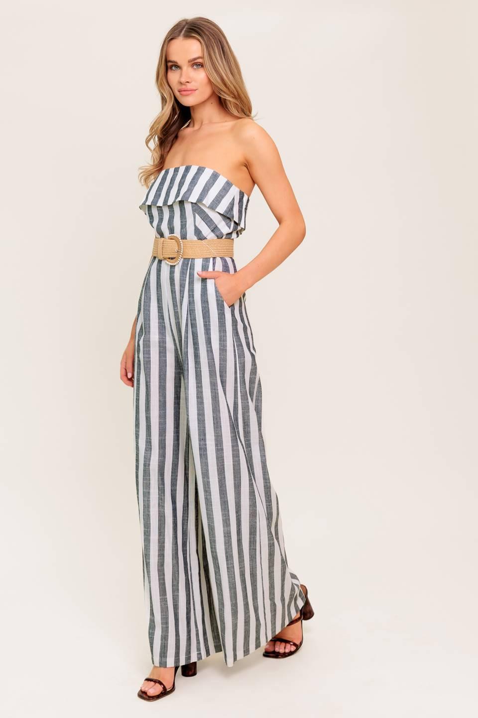 Urban Soul Woven Jumpsuit in white charcoal, view 6 — Soul Flow Apparel