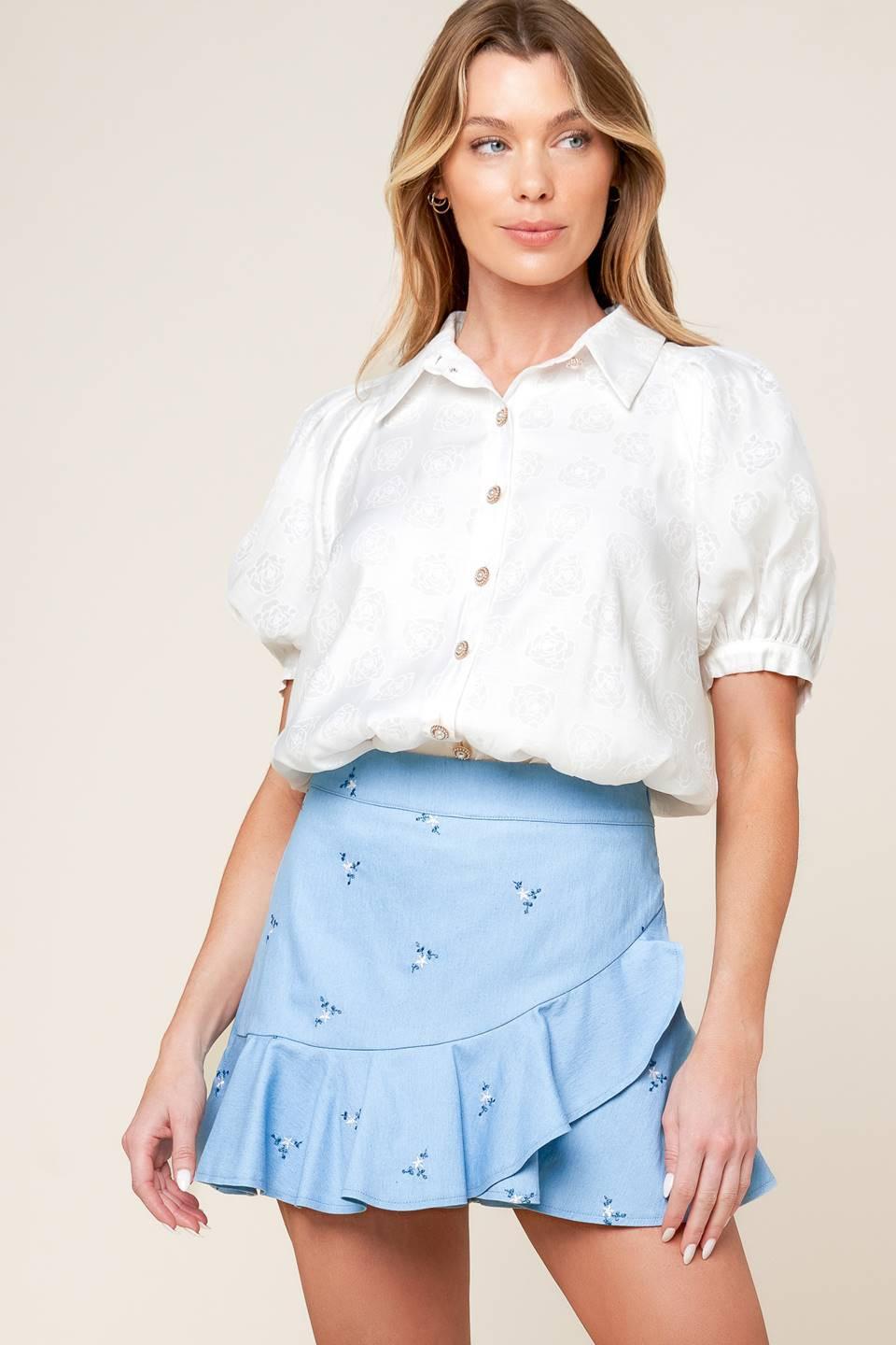 Moment of Clarity Light Indigo Woven Skort, view 1 — Soul Flow Apparel