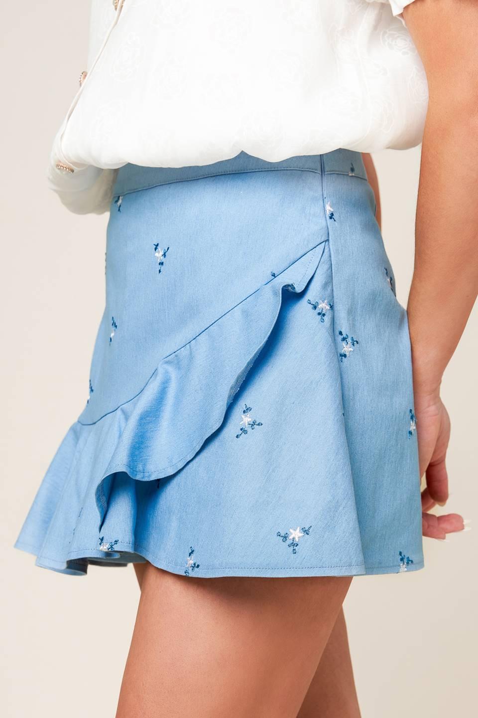 Moment of Clarity Light Indigo Woven Skort, view 4 — Soul Flow Apparel