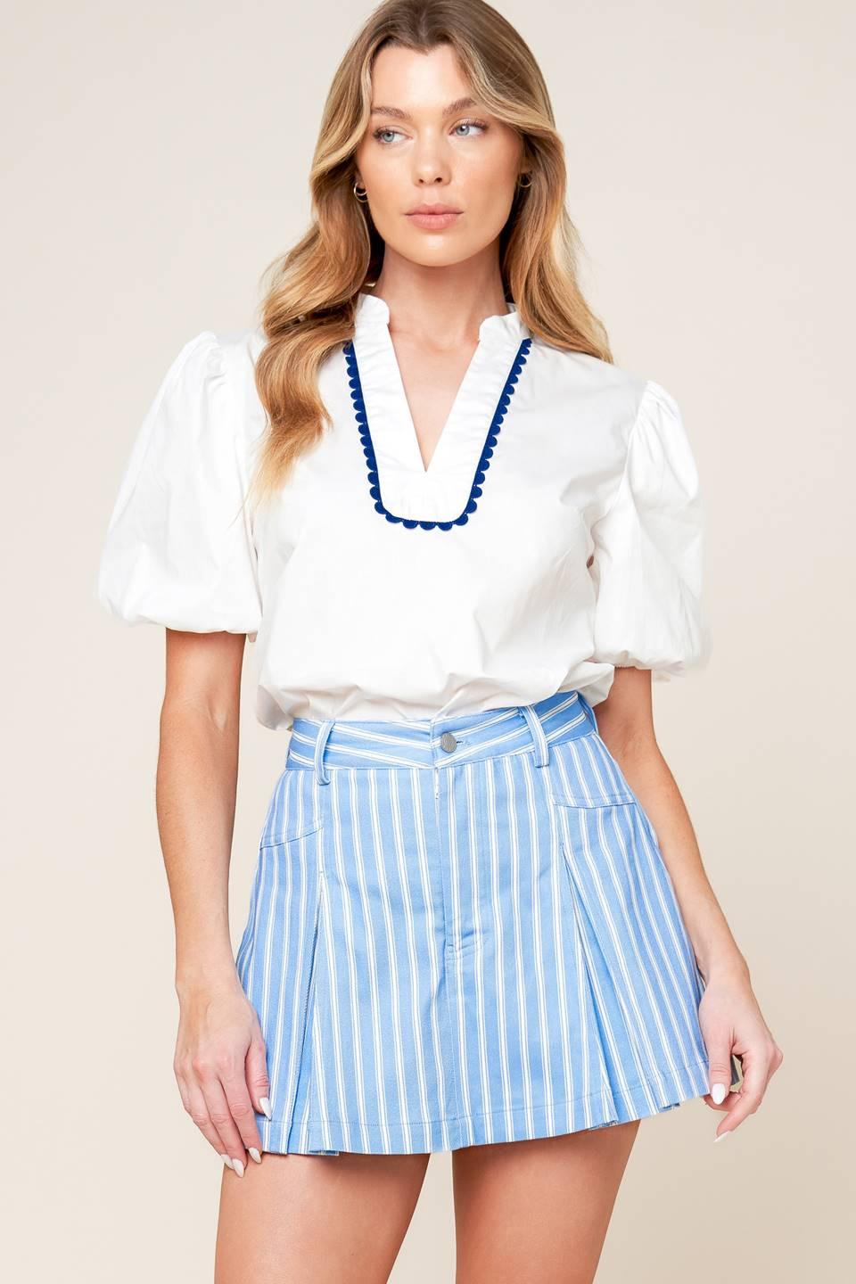 Valeria Powder Blue Woven Skort, view 2 — Soul Flow Apparel
