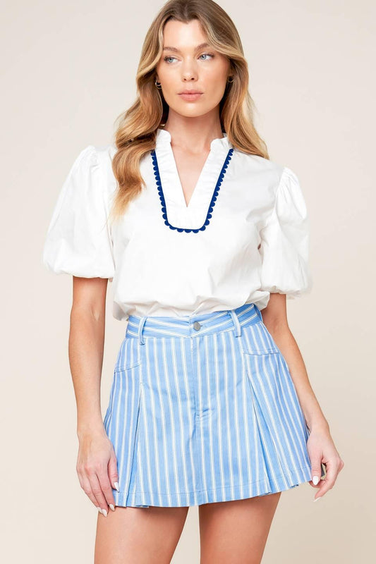 Valeria Powder Blue Woven Skort, view 2 — Soul Flow Apparel