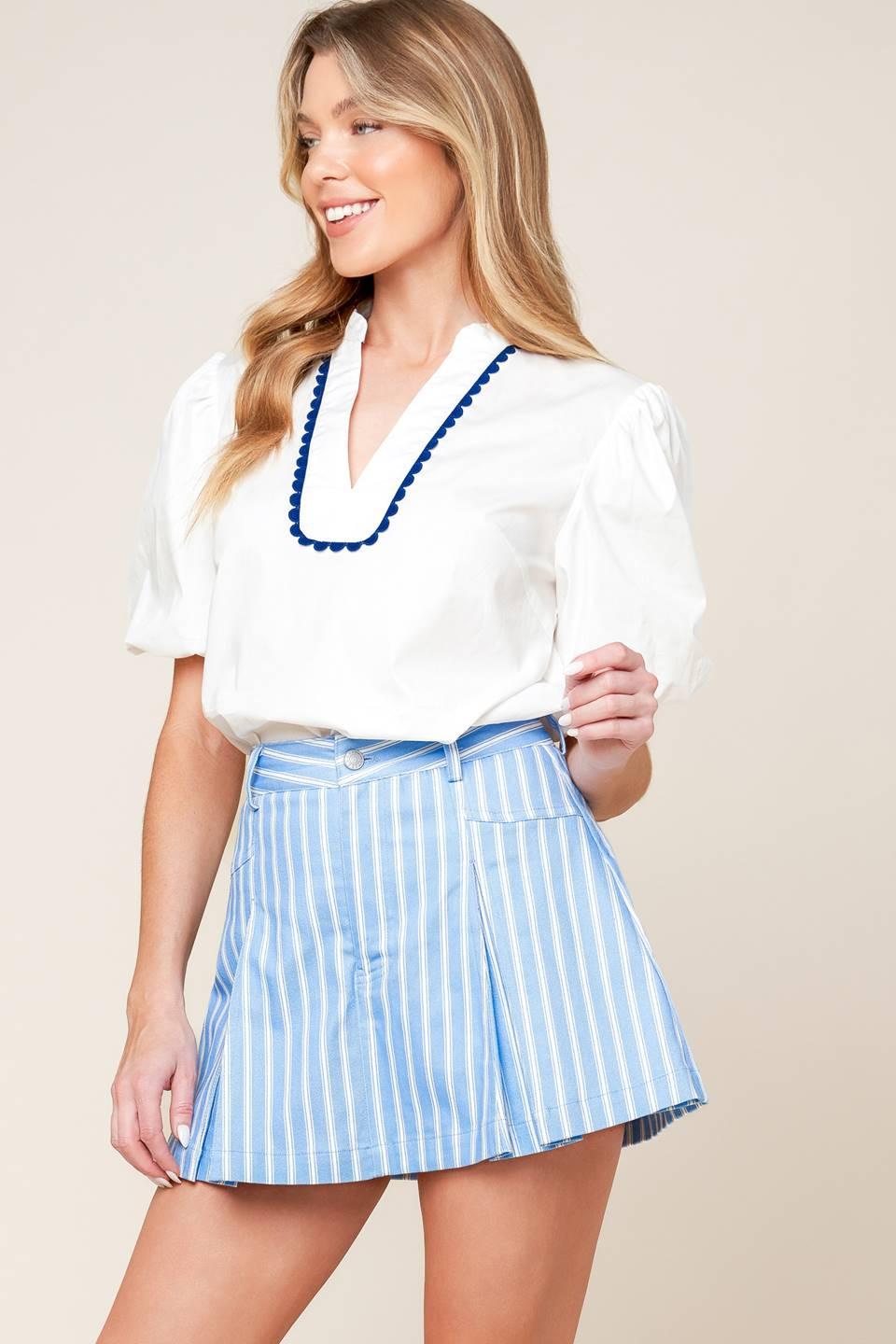 Valeria Powder Blue Woven Skort, view 3 — Soul Flow Apparel