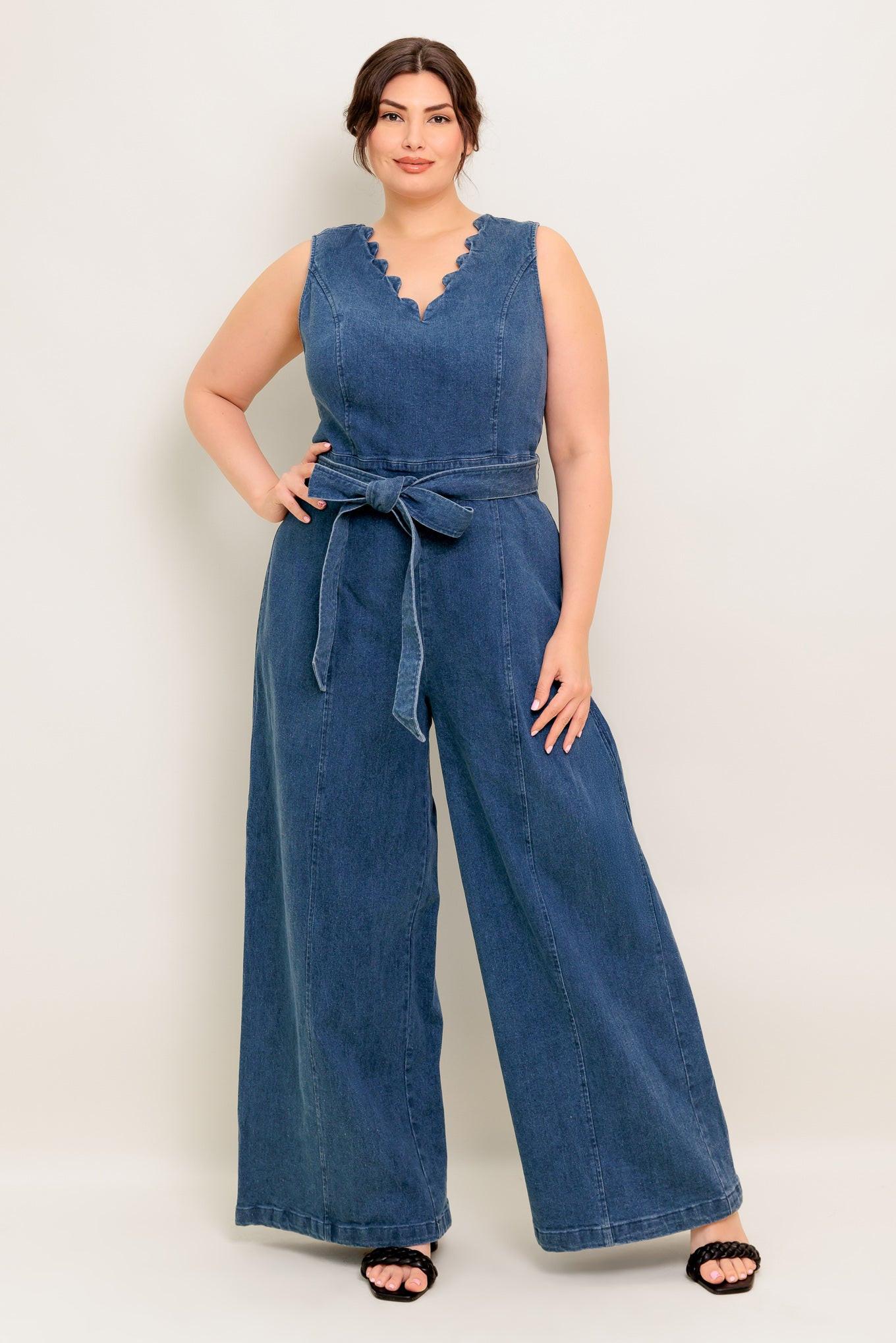 Where the Night Medium Indigo Denim Jumpsuit, view 1 — Soul Flow Apparel