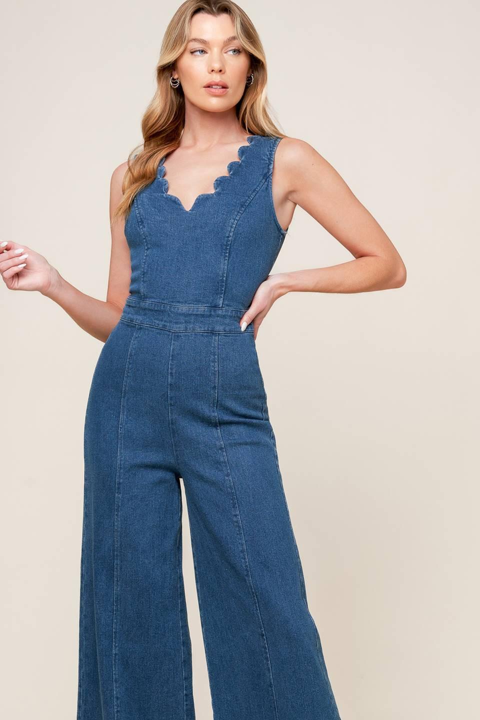 Where the Night Medium Indigo Denim Jumpsuit, view 2 — Soul Flow Apparel