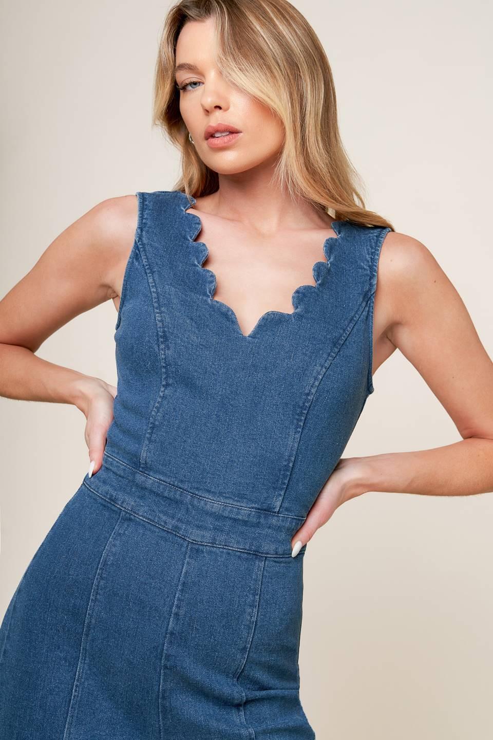 Where the Night Medium Indigo Denim Jumpsuit, view 5 — Soul Flow Apparel