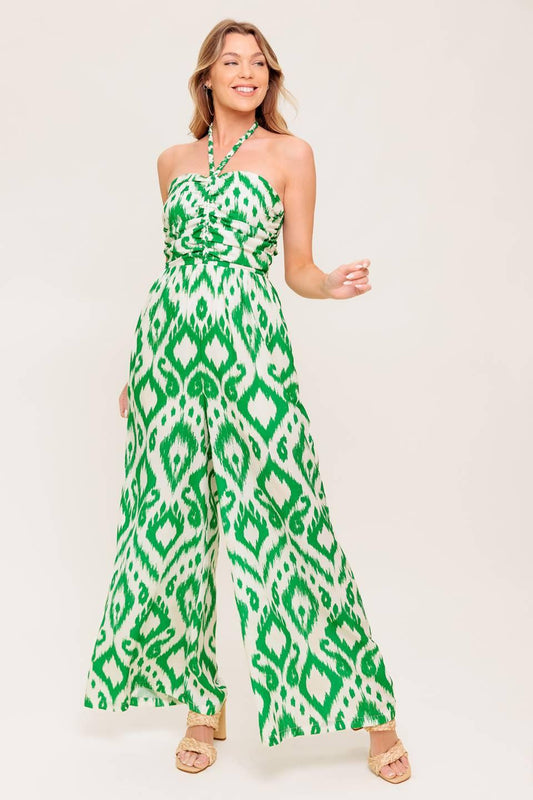 Angelic Touch Green Woven Jumpsuit in ivory, view 2 — Soul Flow Apparel