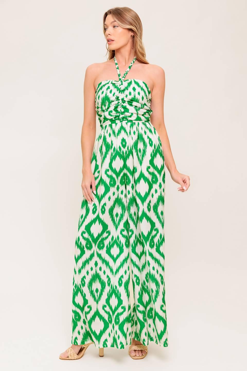Angelic Touch Green Woven Jumpsuit in ivory, view 4 — Soul Flow Apparel