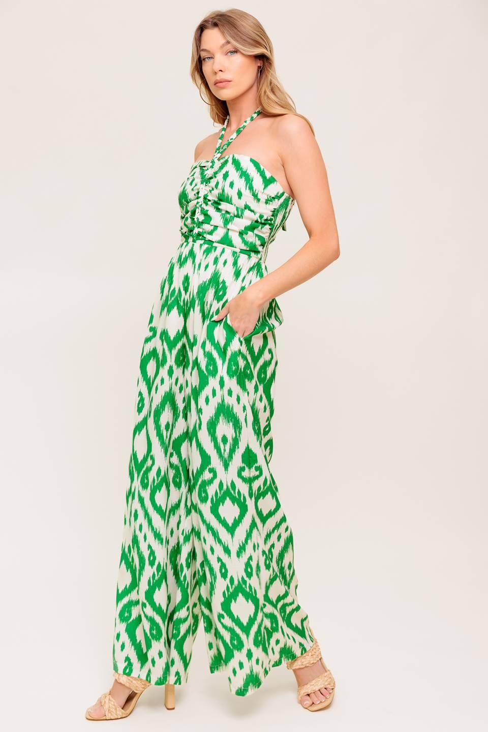Angelic Touch Green Woven Jumpsuit in ivory, view 5 — Soul Flow Apparel