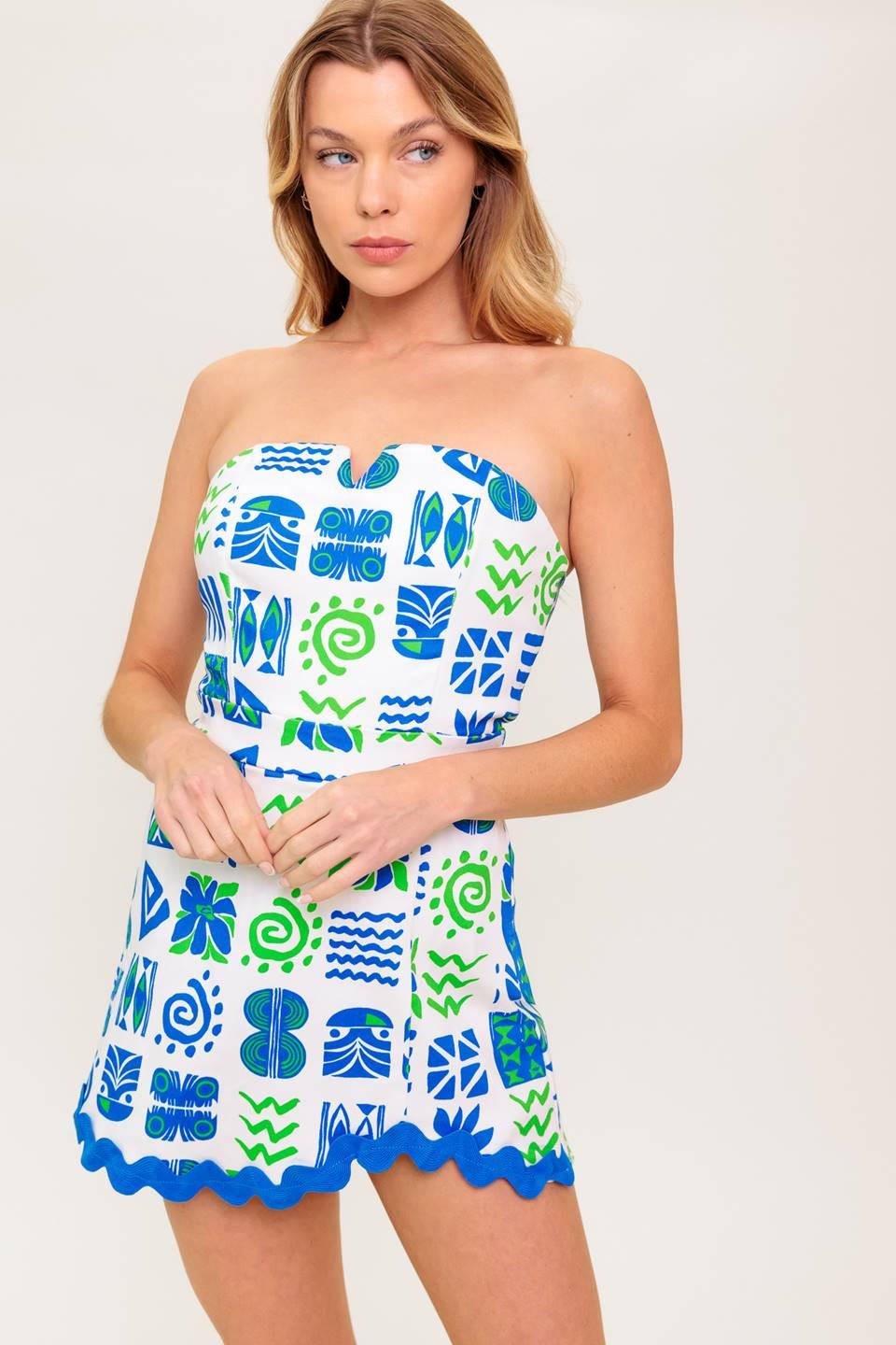 Tell Me White Blue Woven Romper, view 3 — Soul Flow Apparel