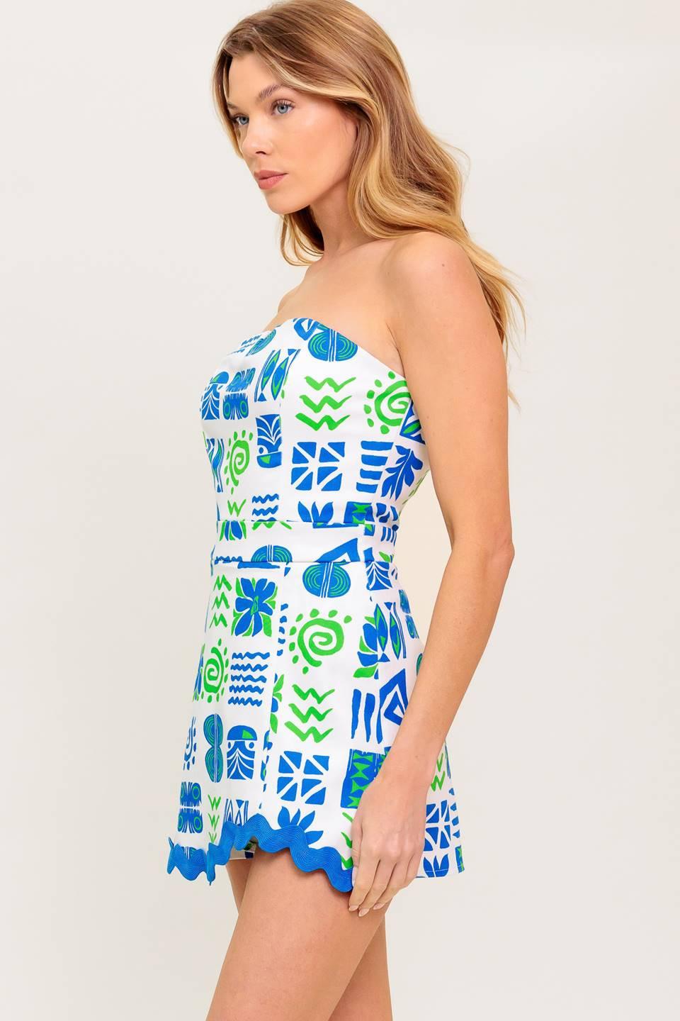 Tell Me White Blue Woven Romper, view 5 — Soul Flow Apparel