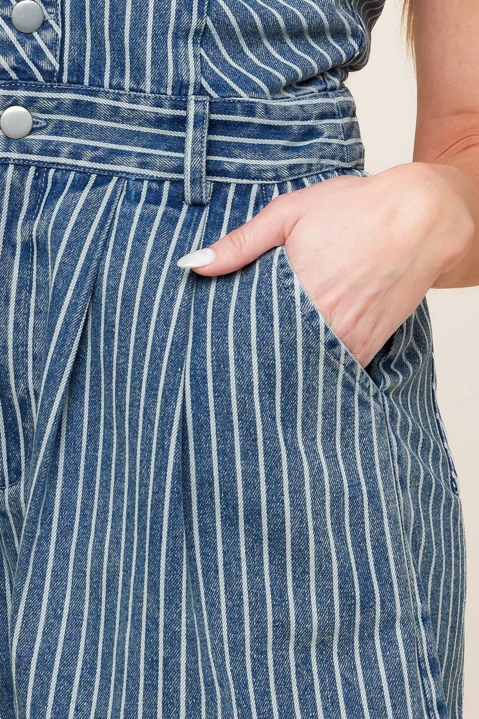 Keep It Stylish Denim Romper in blue white, view 6 — Soul Flow Apparel