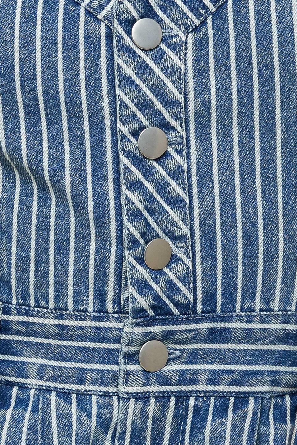 Keep It Stylish Denim Romper in blue white, fabric swatch — Soul Flow Apparel