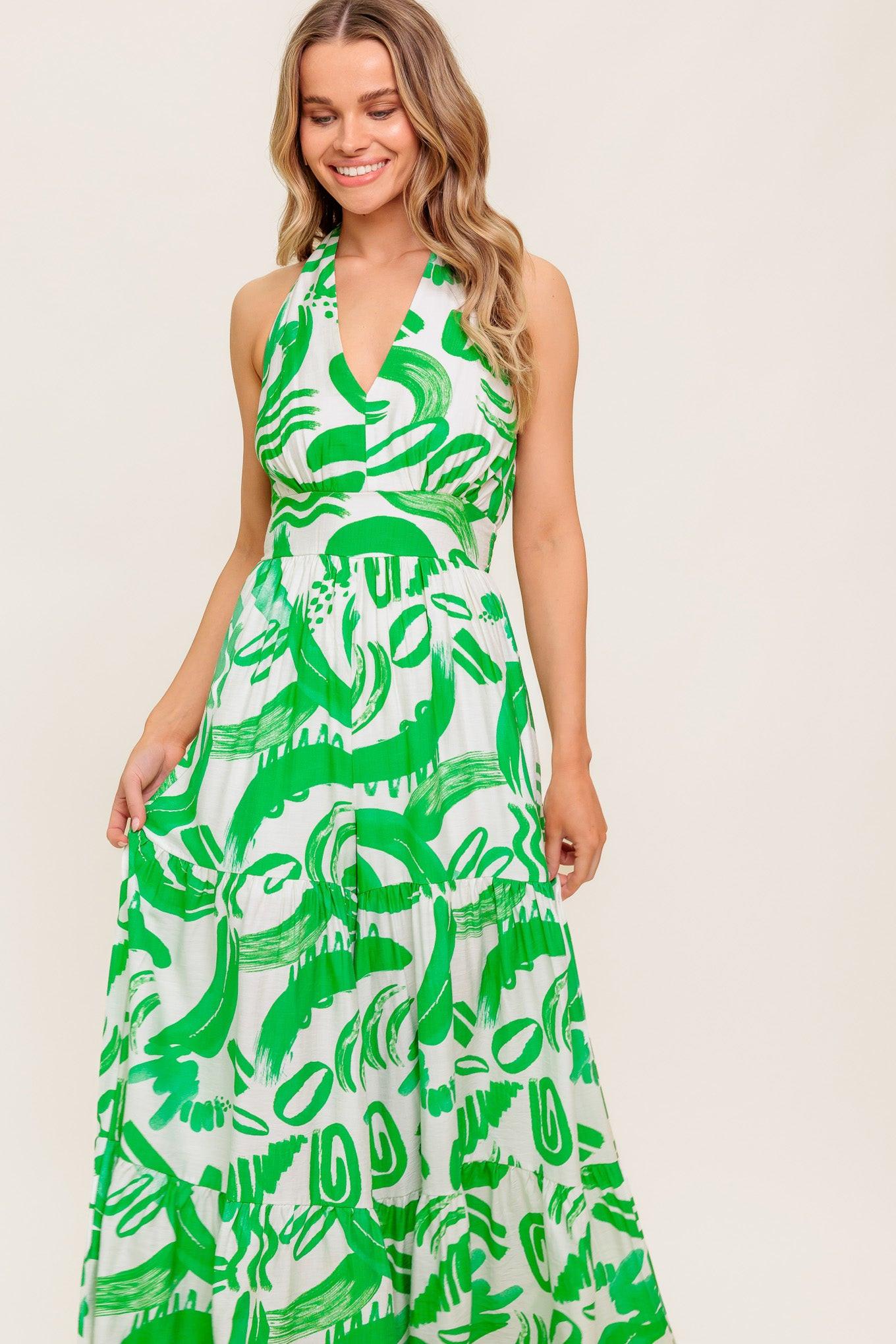 Garden Whisper Green Woven Jumpsuit in ivory, view 1 — Soul Flow Apparel