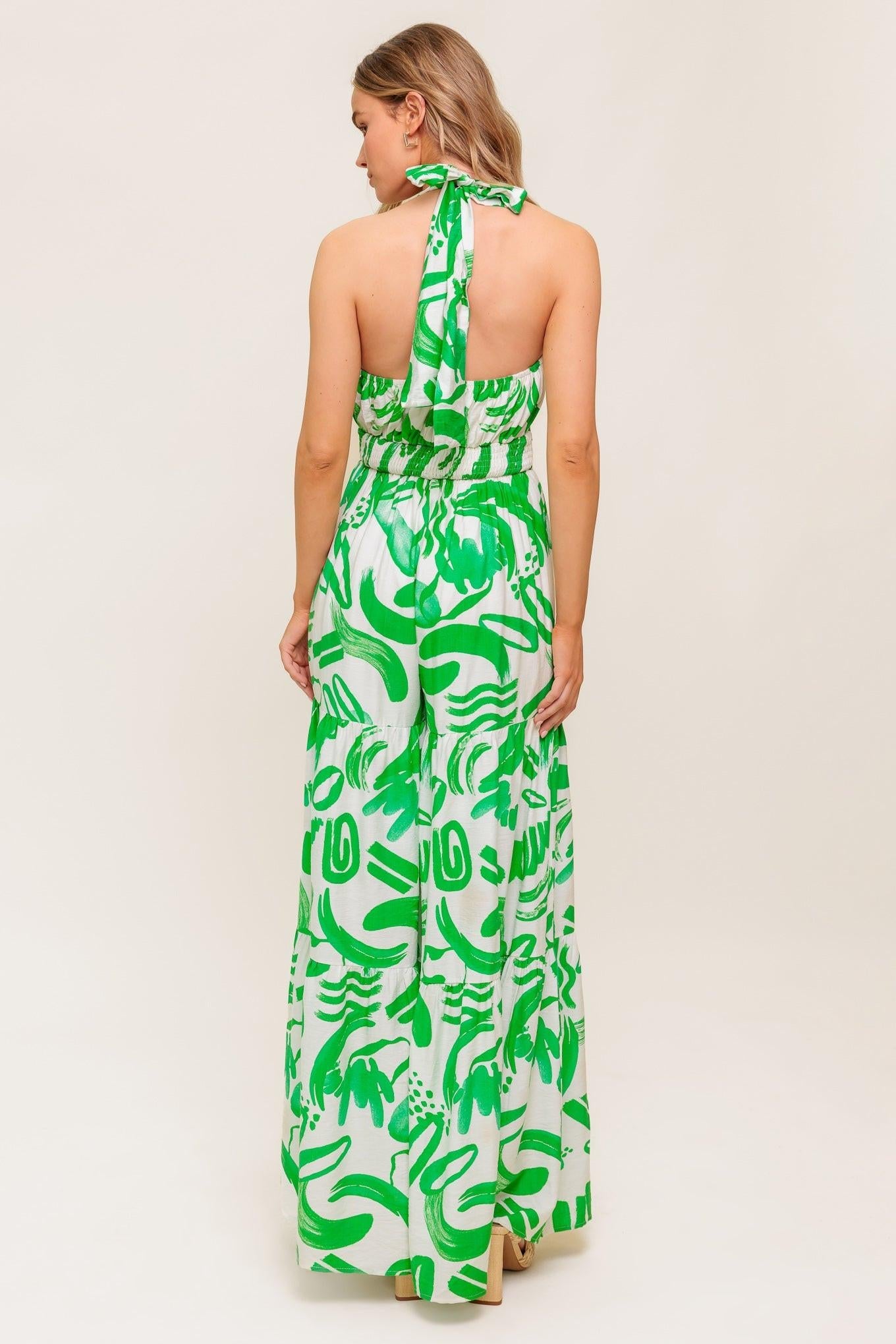 Garden Whisper Green Woven Jumpsuit in ivory, view 6 — Soul Flow Apparel