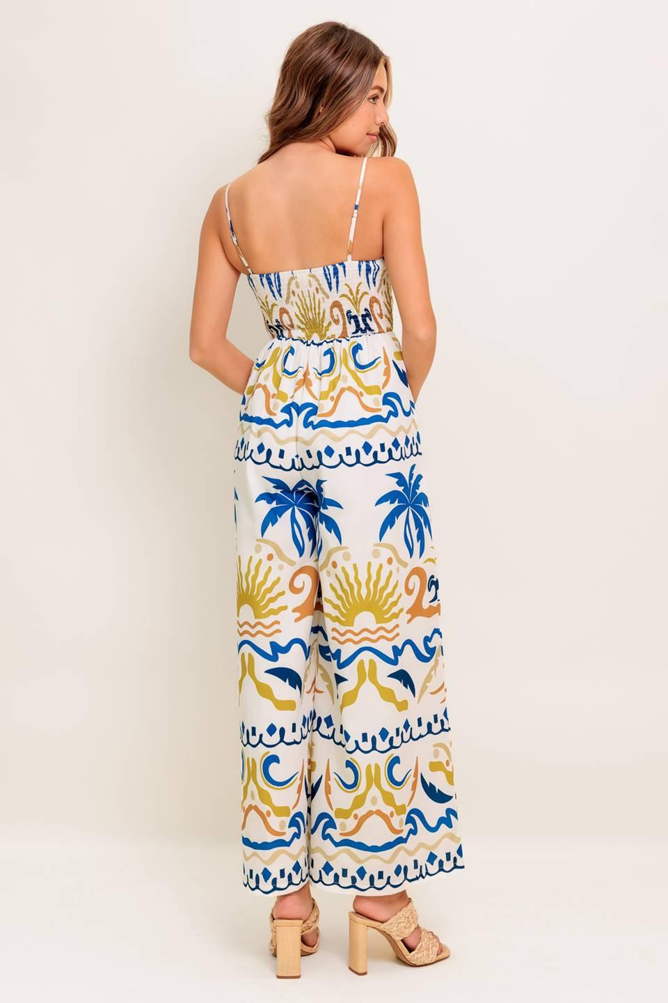Vacay Glow Ivory Blue Woven Jumpsuit, view 5 — Soul Flow Apparel