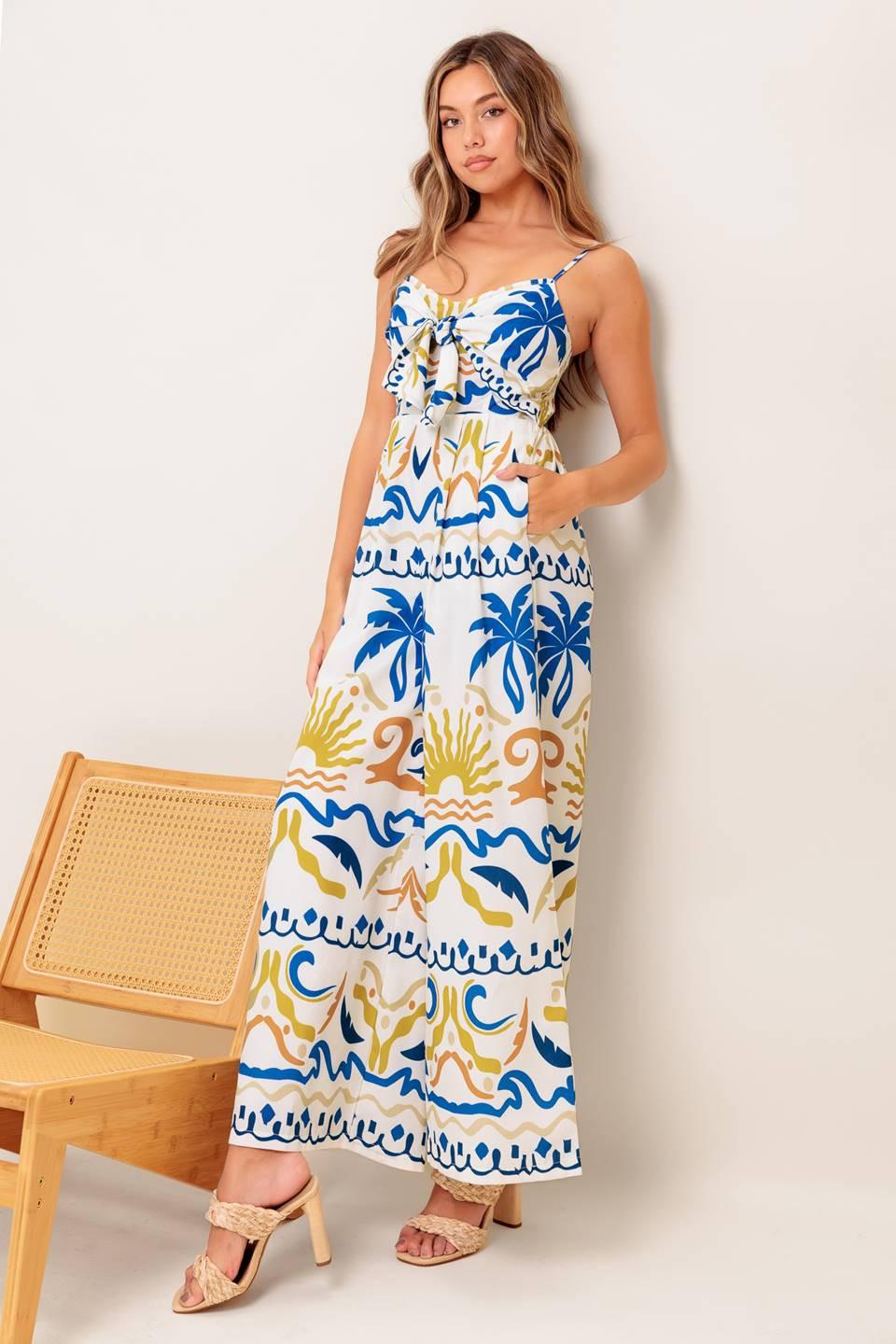 Vacay Glow Ivory Blue Woven Jumpsuit, view 6 — Soul Flow Apparel