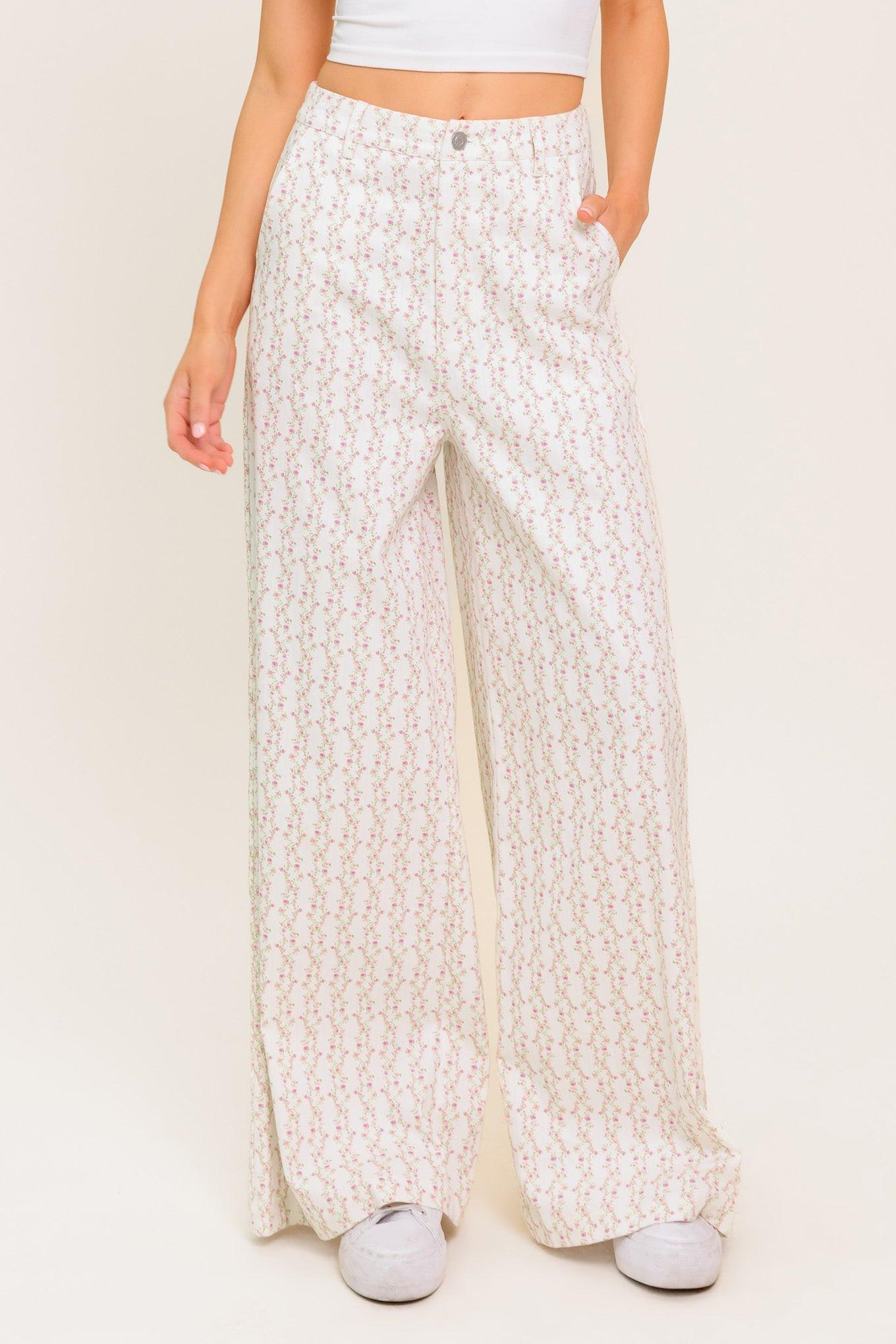 Citrus Flow Ivory Woven Pants, view 1 — Soul Flow Apparel