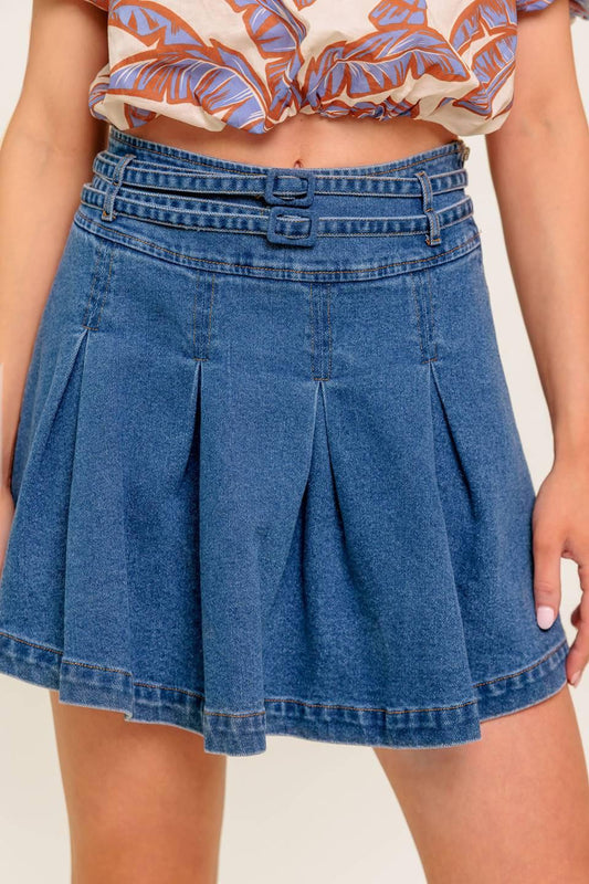 Dreammist Medium Indigo Denim Skort, view 2 — Soul Flow Apparel