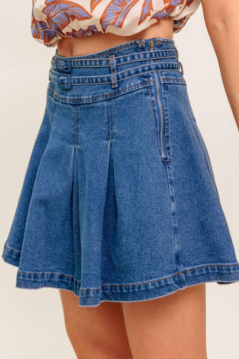 Dreammist Medium Indigo Denim Skort, view 5 — Soul Flow Apparel
