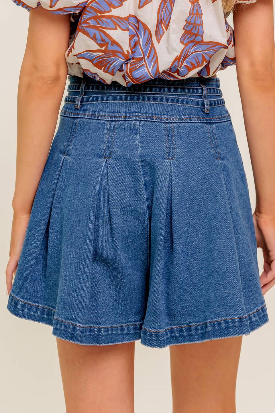 Dreammist Medium Indigo Denim Skort, view 6 — Soul Flow Apparel