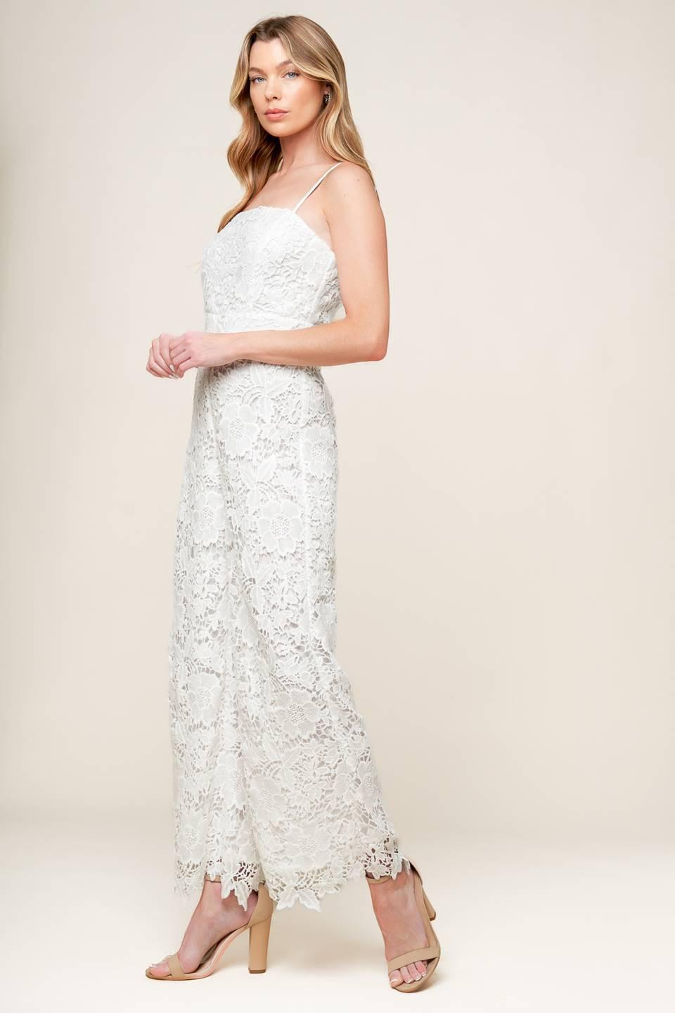 Just Enough Off White Woven Lace Jumpsuit in off-white, view 3 — Soul Flow Apparel