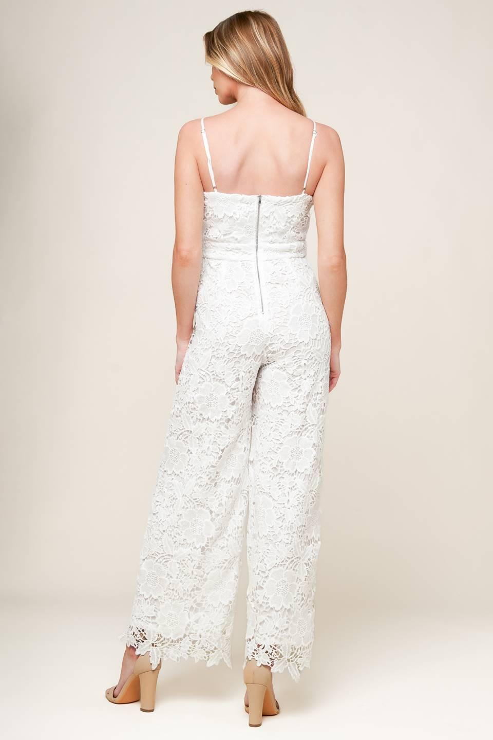 Just Enough Off White Woven Lace Jumpsuit in off-white, view 4 — Soul Flow Apparel