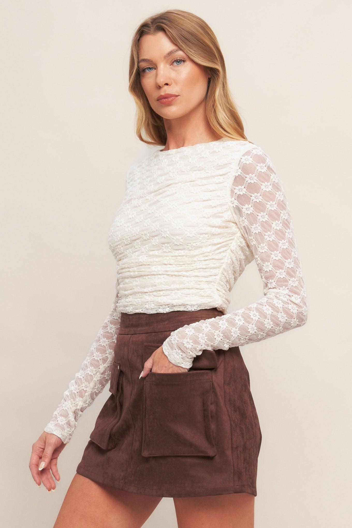 Western Romance Faux Suede Skort in brown, view 4 — Soul Flow Apparel