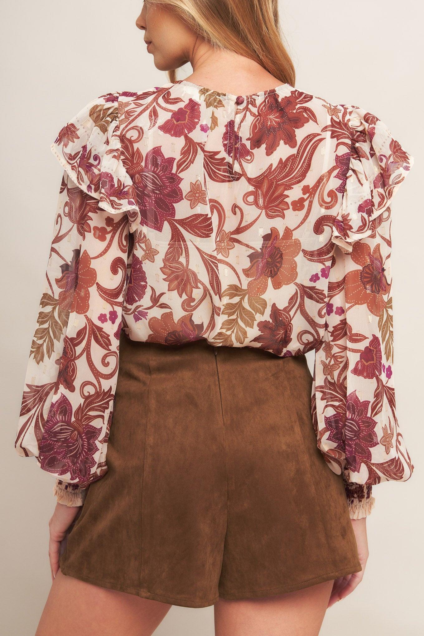 Autumn Starlet Faux Suede Skort in chestnut, view 3 — Soul Flow Apparel