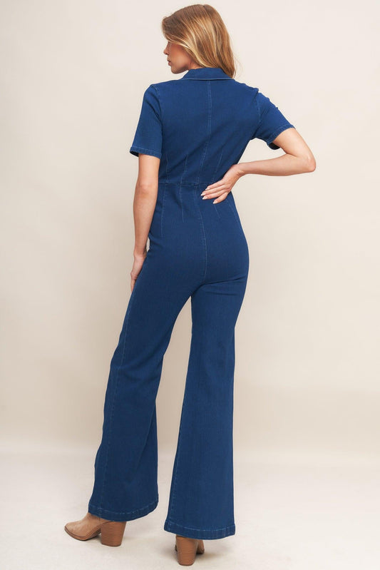 Shy Girl Medium Indigo Denim Jumpsuit, view 5 — Soul Flow Apparel