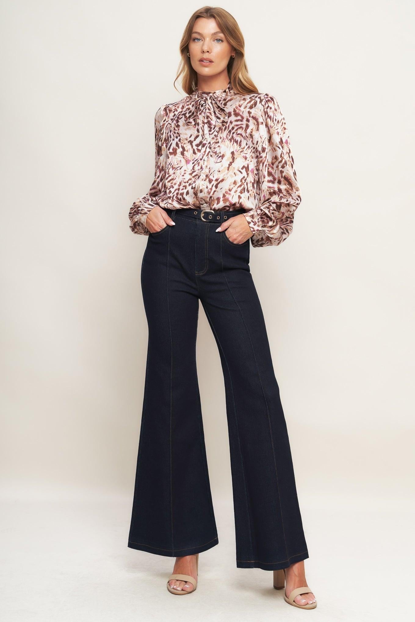Iconic Flare Denim Pants in dark indigo, view 2 — Soul Flow Apparel