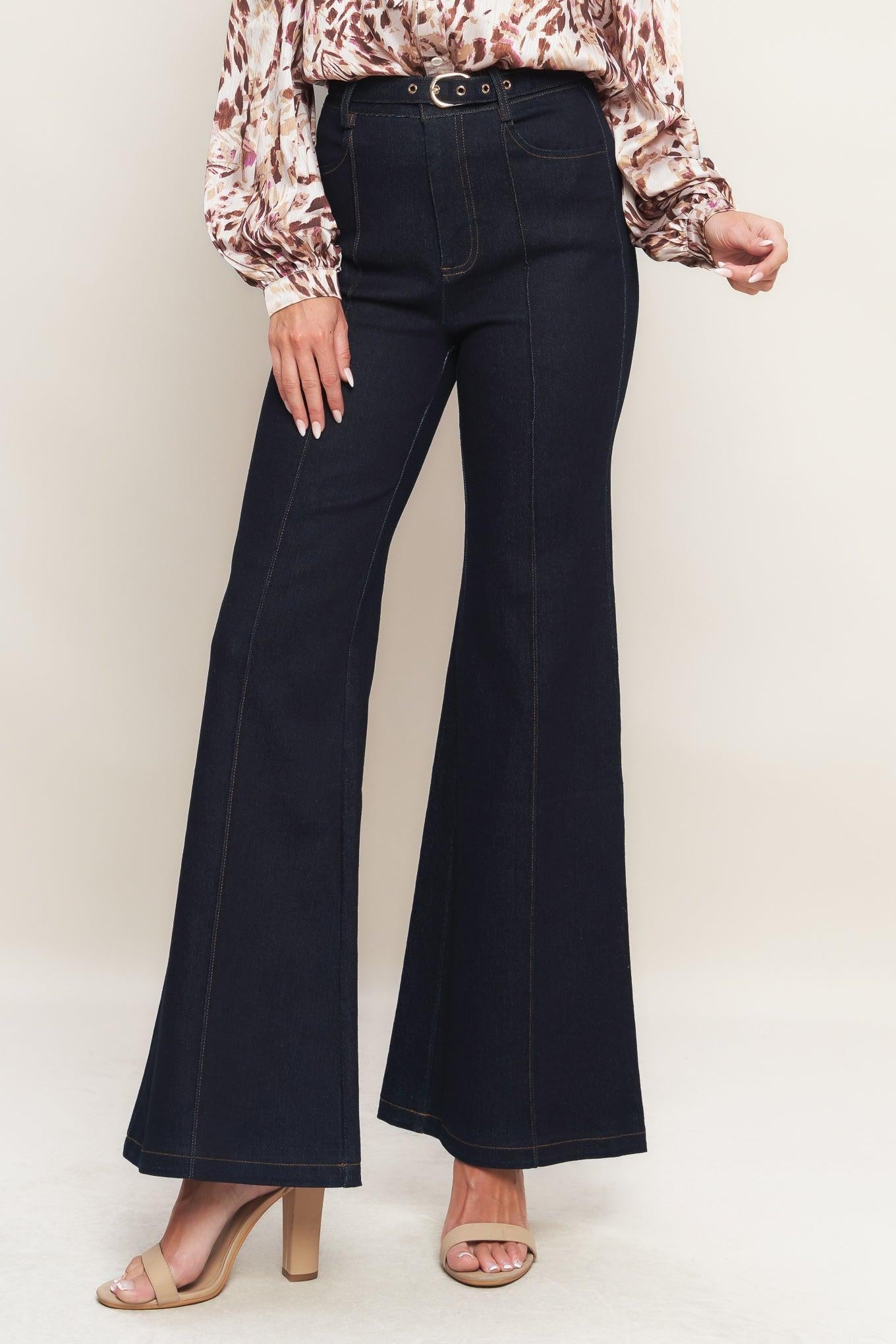 Iconic Flare Denim Pants in dark indigo, view 3 — Soul Flow Apparel
