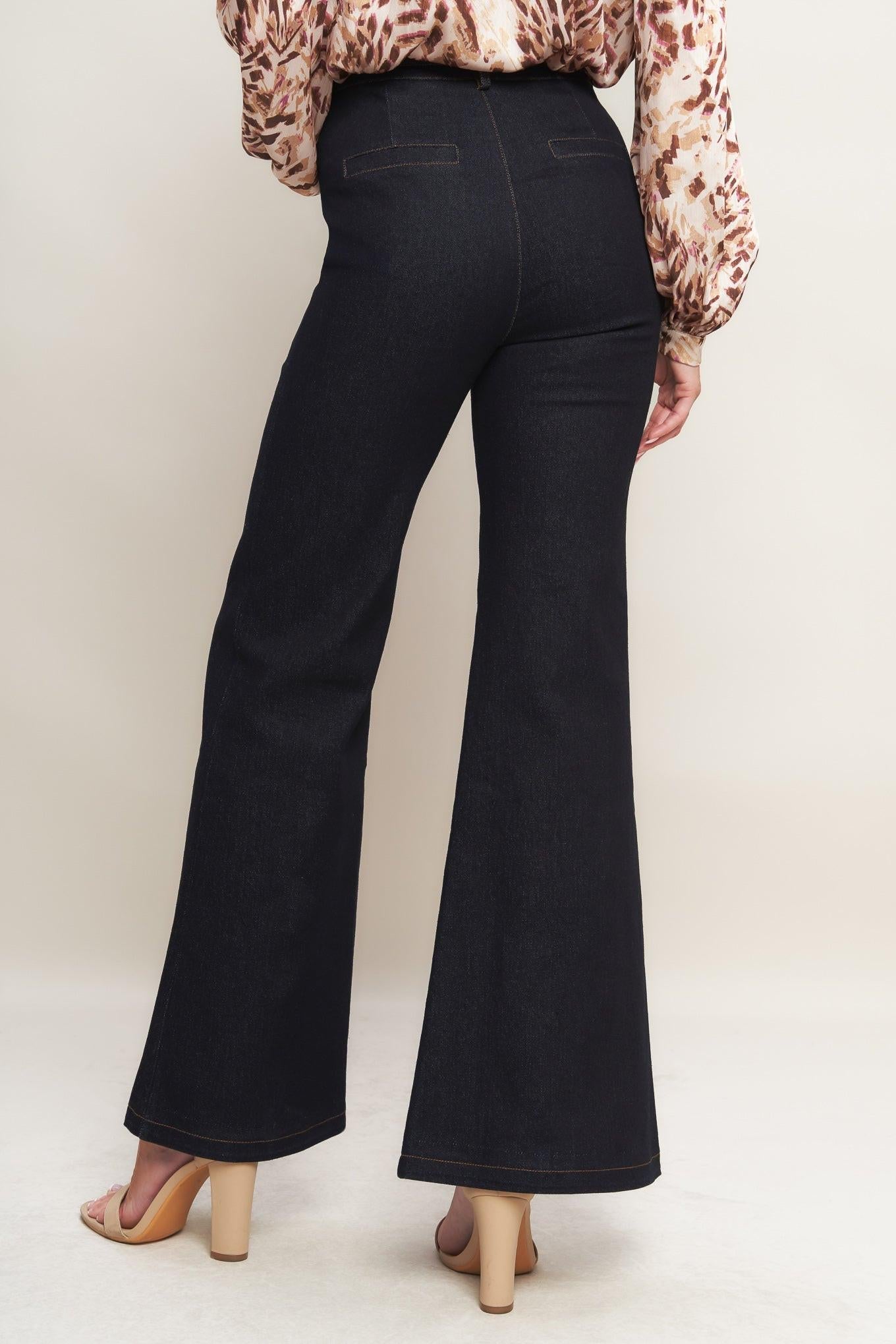 Iconic Flare Denim Pants in dark indigo, view 7 — Soul Flow Apparel