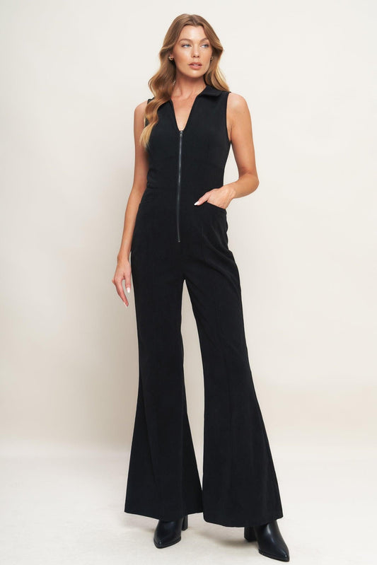 Street Icon Black Corduroy Jumpsuit, view 2 — Soul Flow Apparel