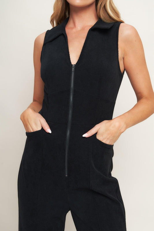 Street Icon Black Corduroy Jumpsuit, view 7 — Soul Flow Apparel
