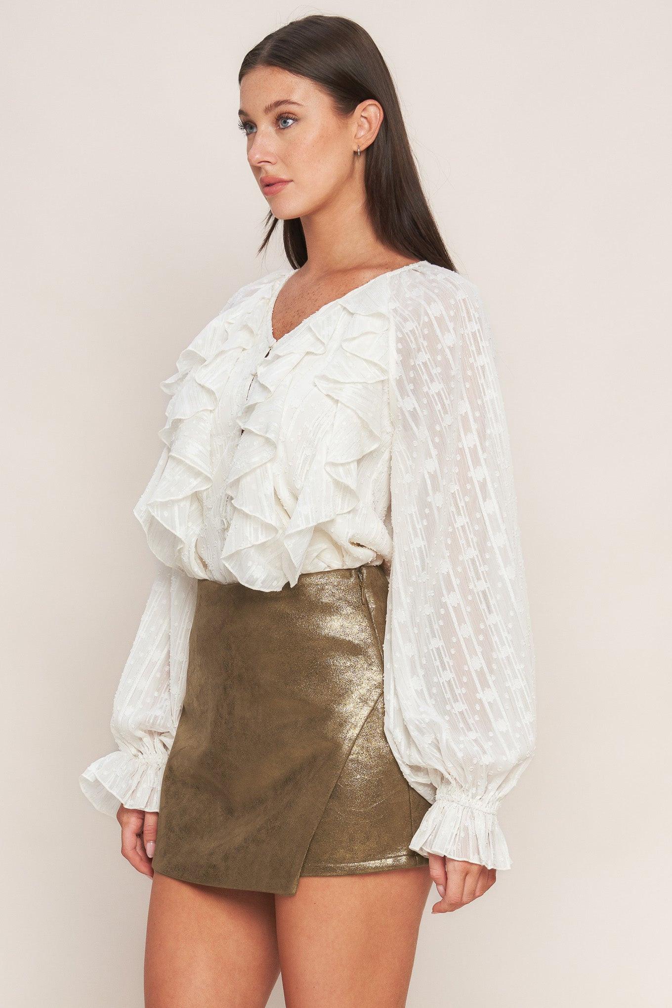 Studio 24k Faux Leather Skort in bronze, view 4 — Soul Flow Apparel