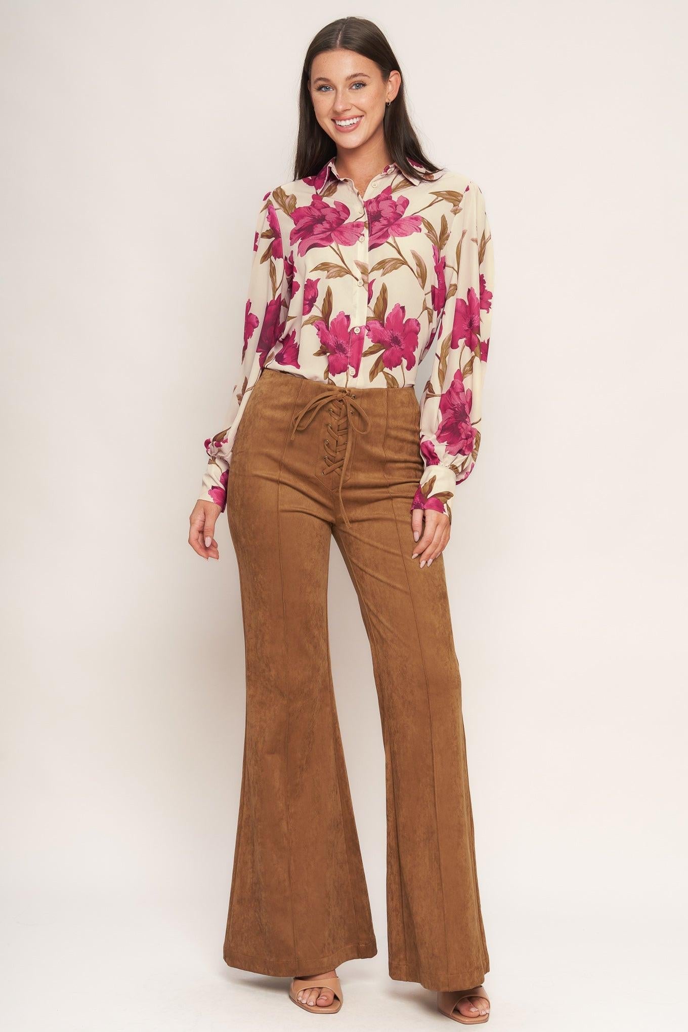 Wild Honey Faux Suede Pants in camel, view 2 — Soul Flow Apparel