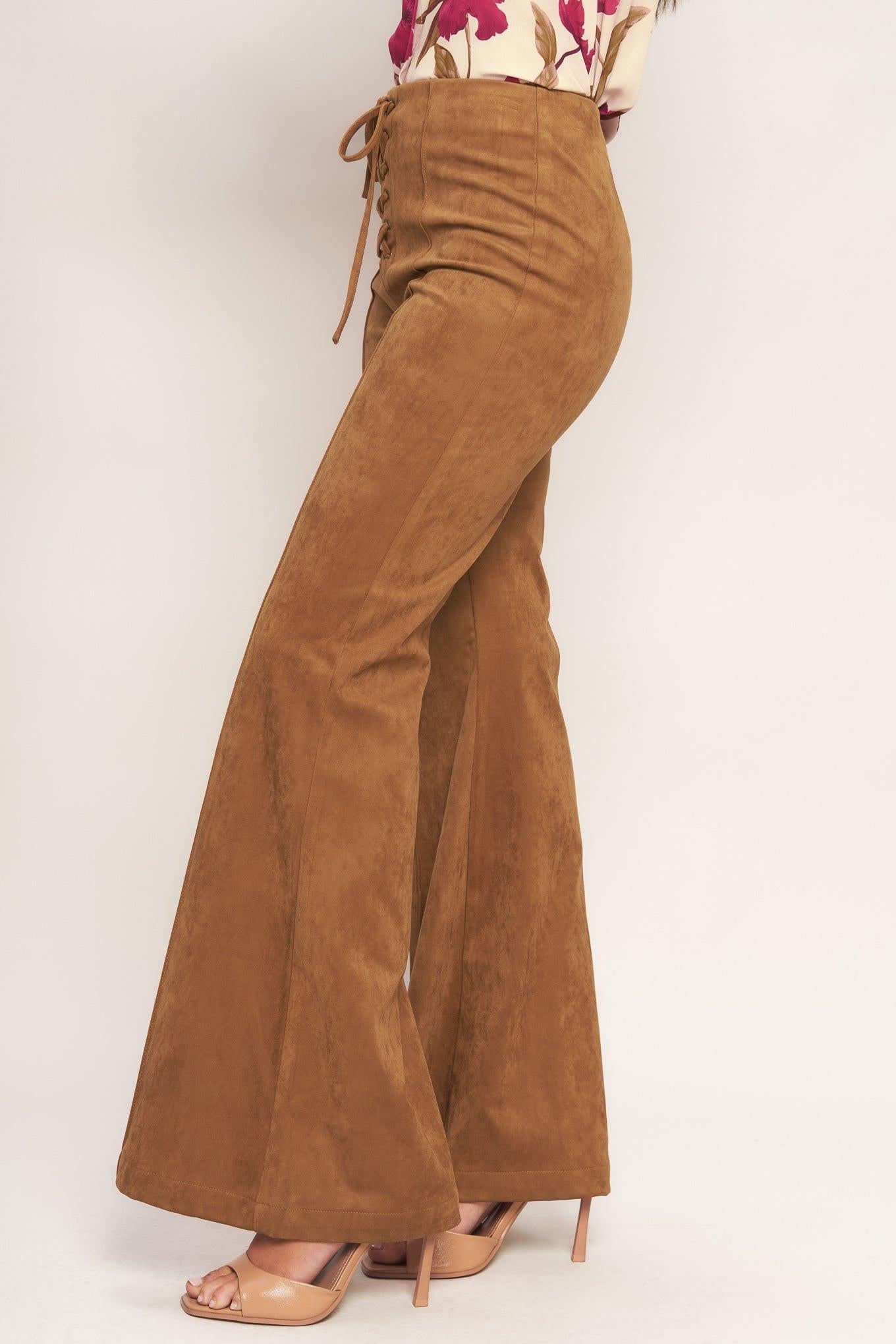 Wild Honey Faux Suede Pants in camel, view 5 — Soul Flow Apparel