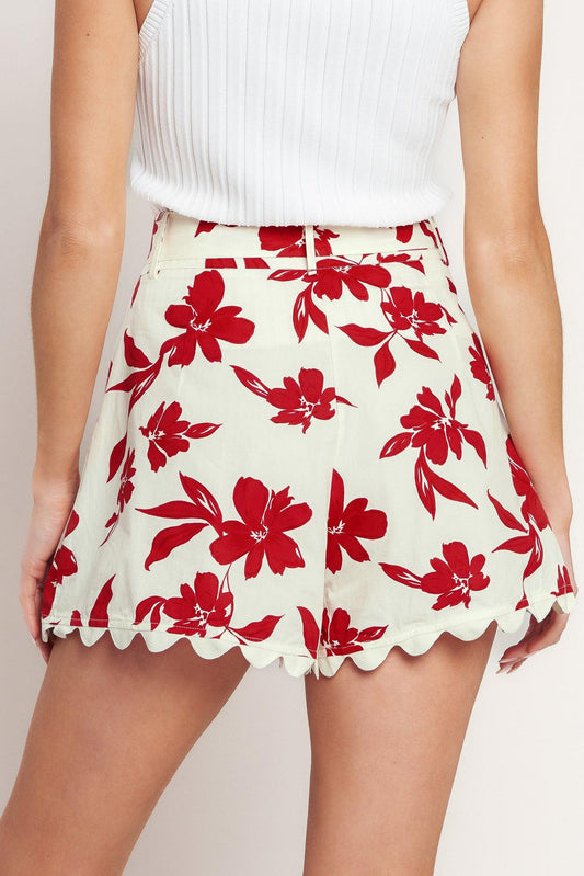 Floral Kiss Woven Short in off-white red, view 7 — Soul Flow Apparel