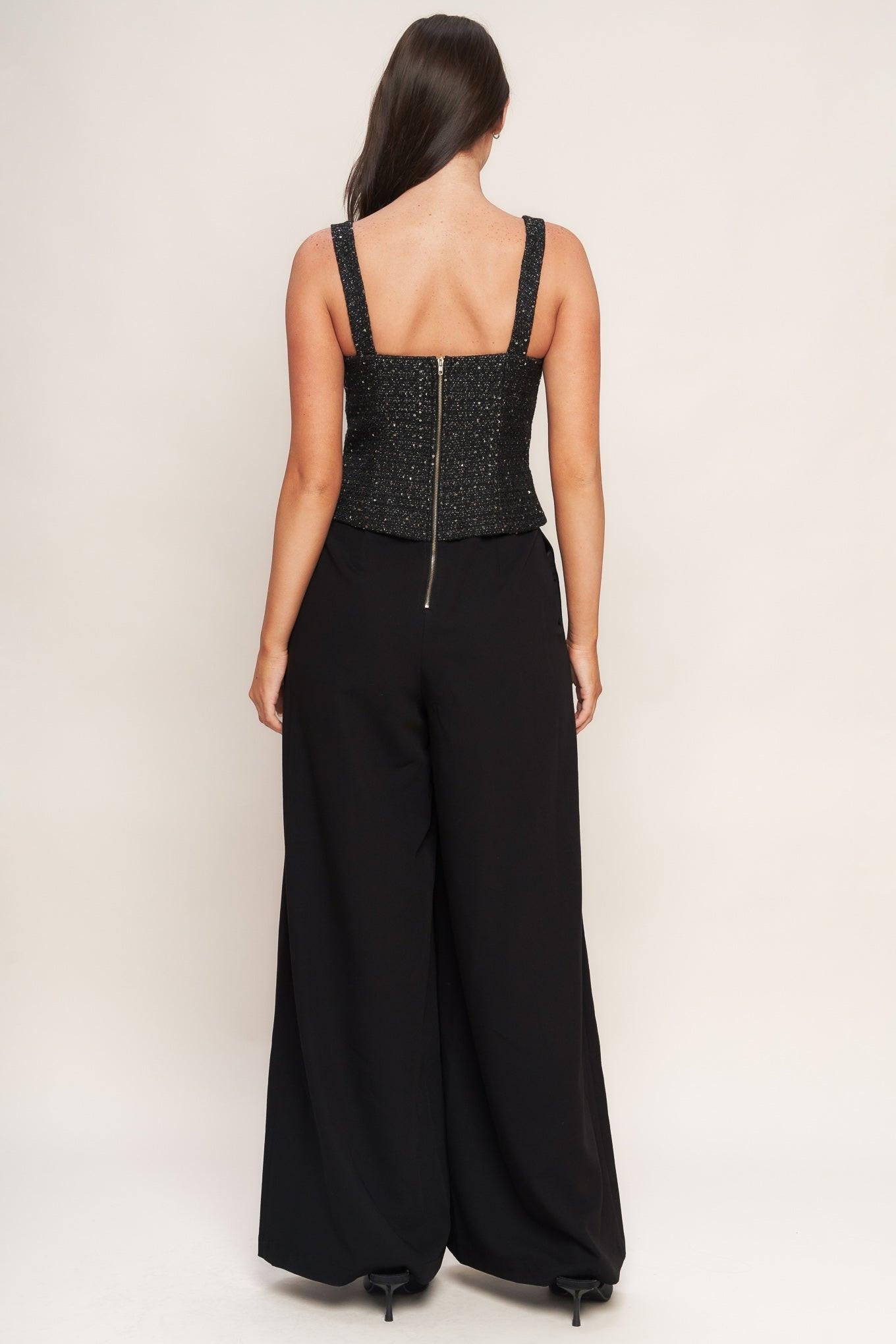 Midnight Parisienne Woven Jumpsuit in black, view 4 — Soul Flow Apparel