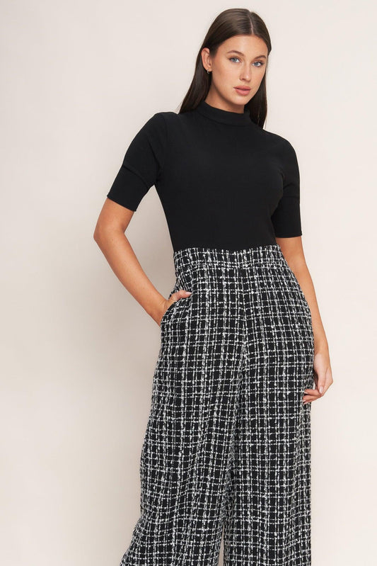 Échec Parisien Knit Top and Tweed Pant Jumpsuit in black, view 2 — Soul Flow Apparel