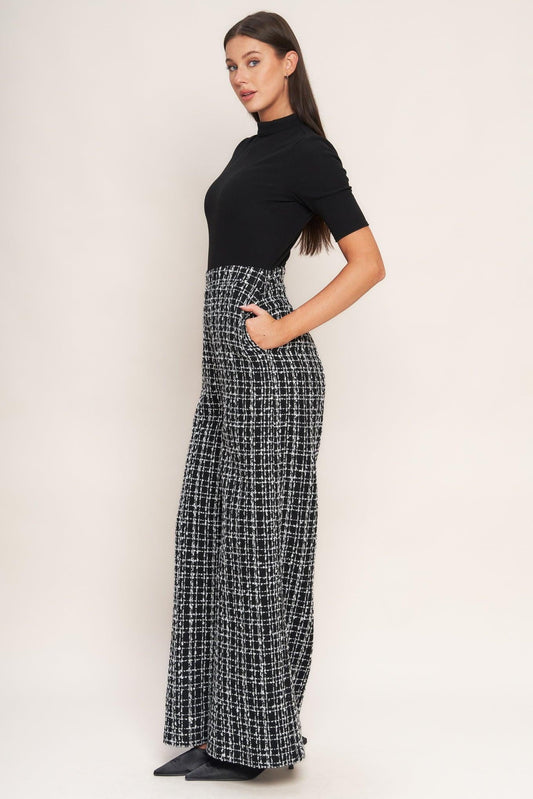 Échec Parisien Knit Top and Tweed Pant Jumpsuit in black, view 4 — Soul Flow Apparel