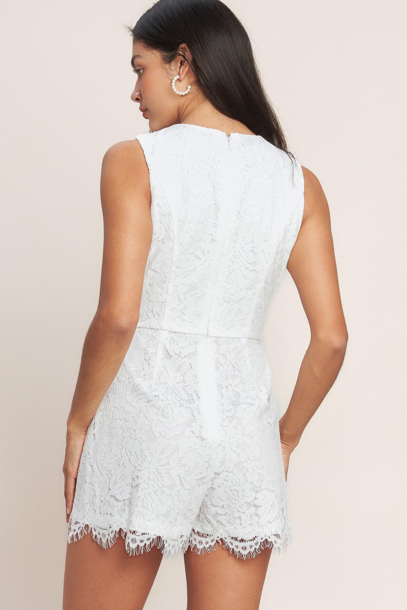 Confidently Yours Woven Lace Skort Romper in white, view 3 — Soul Flow Apparel