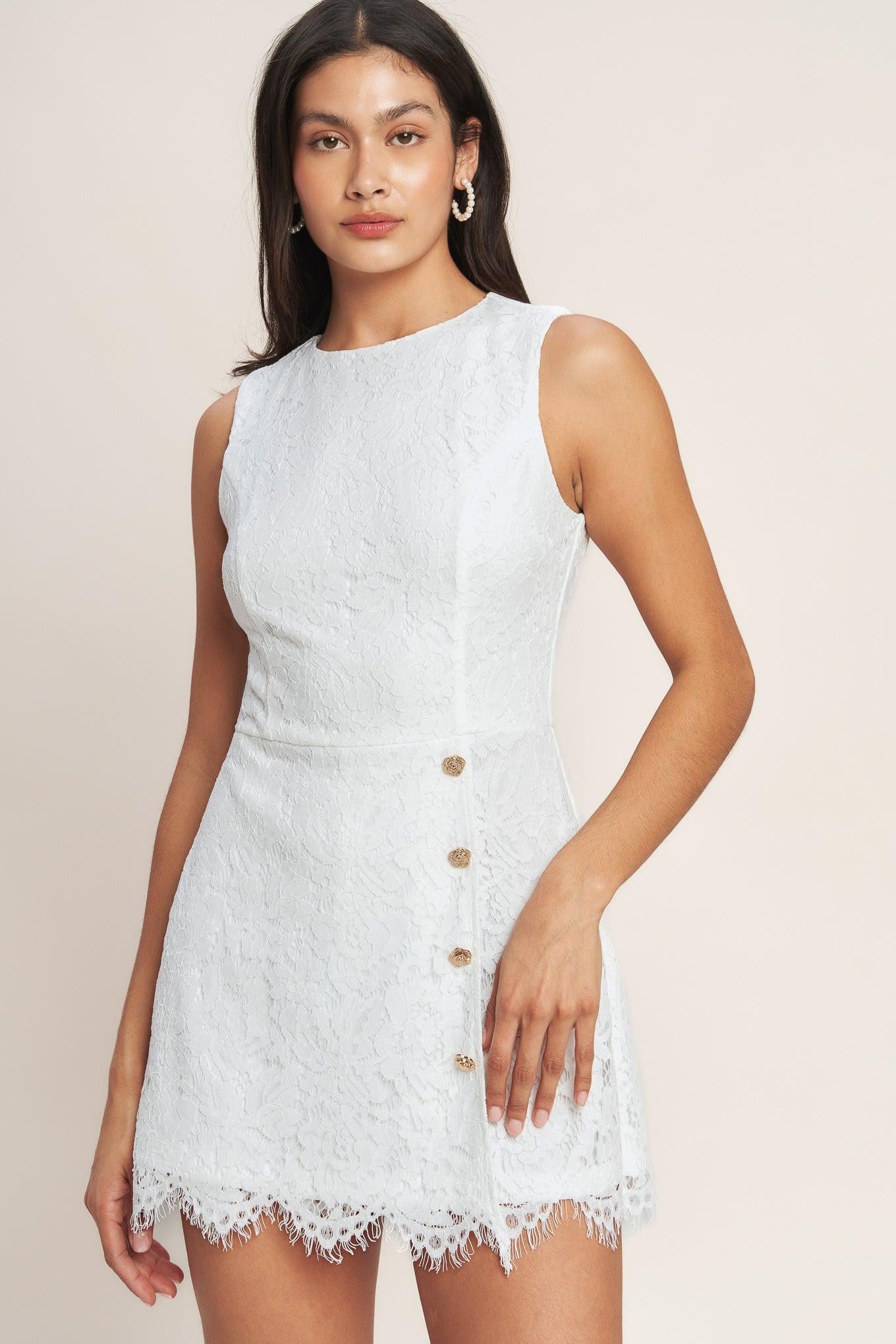 Confidently Yours Woven Lace Skort Romper in white, view 4 — Soul Flow Apparel