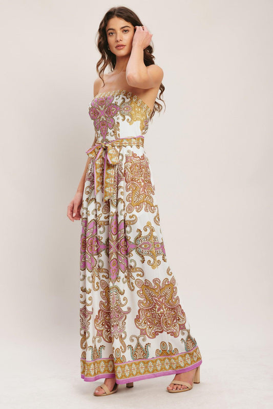 Mediterranean Dream Woven Jumpsuit in off-white pink, view 3 — Soul Flow Apparel
