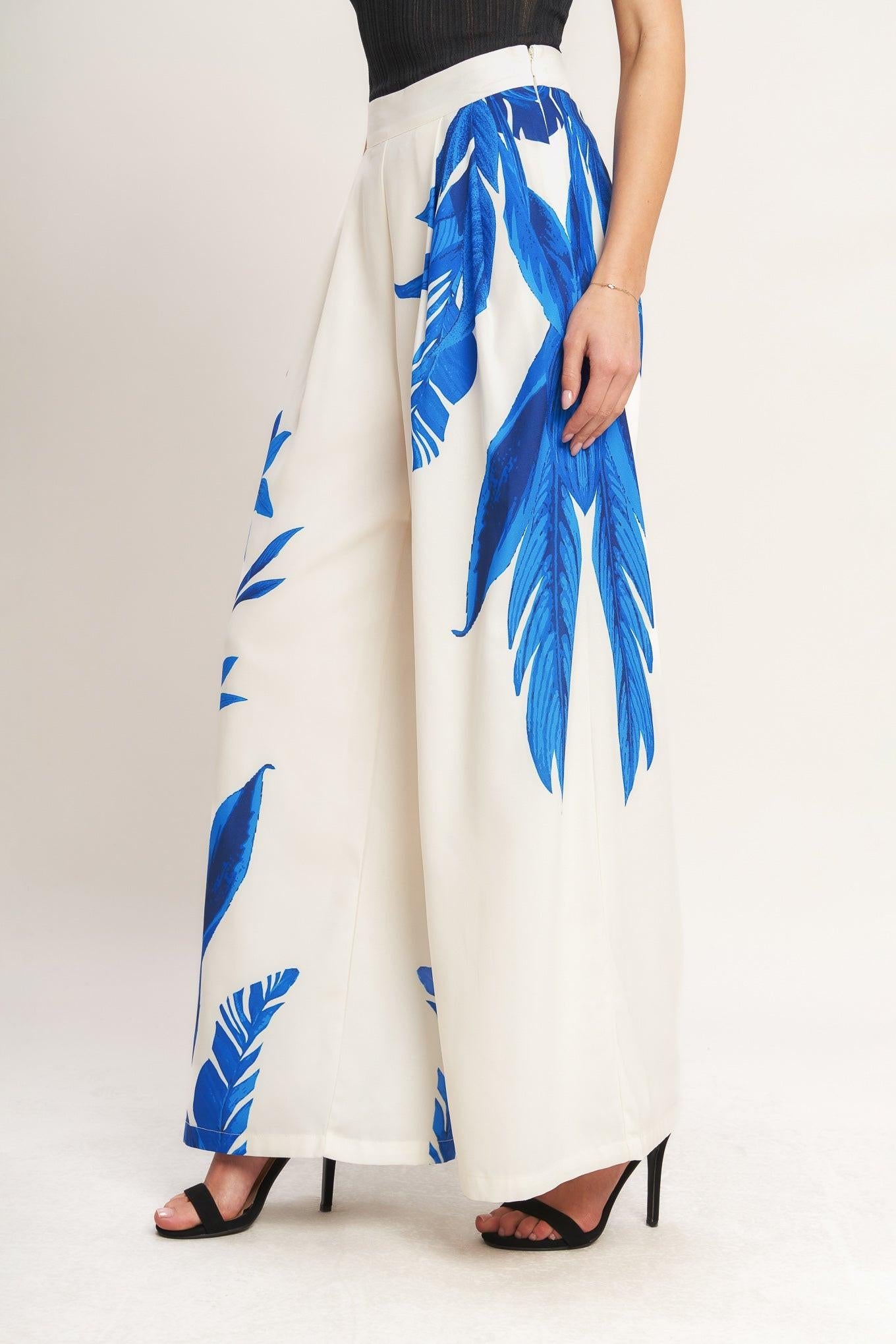Asymmetrical Botanical Woven Pants in off-white, view 3 — Soul Flow Apparel