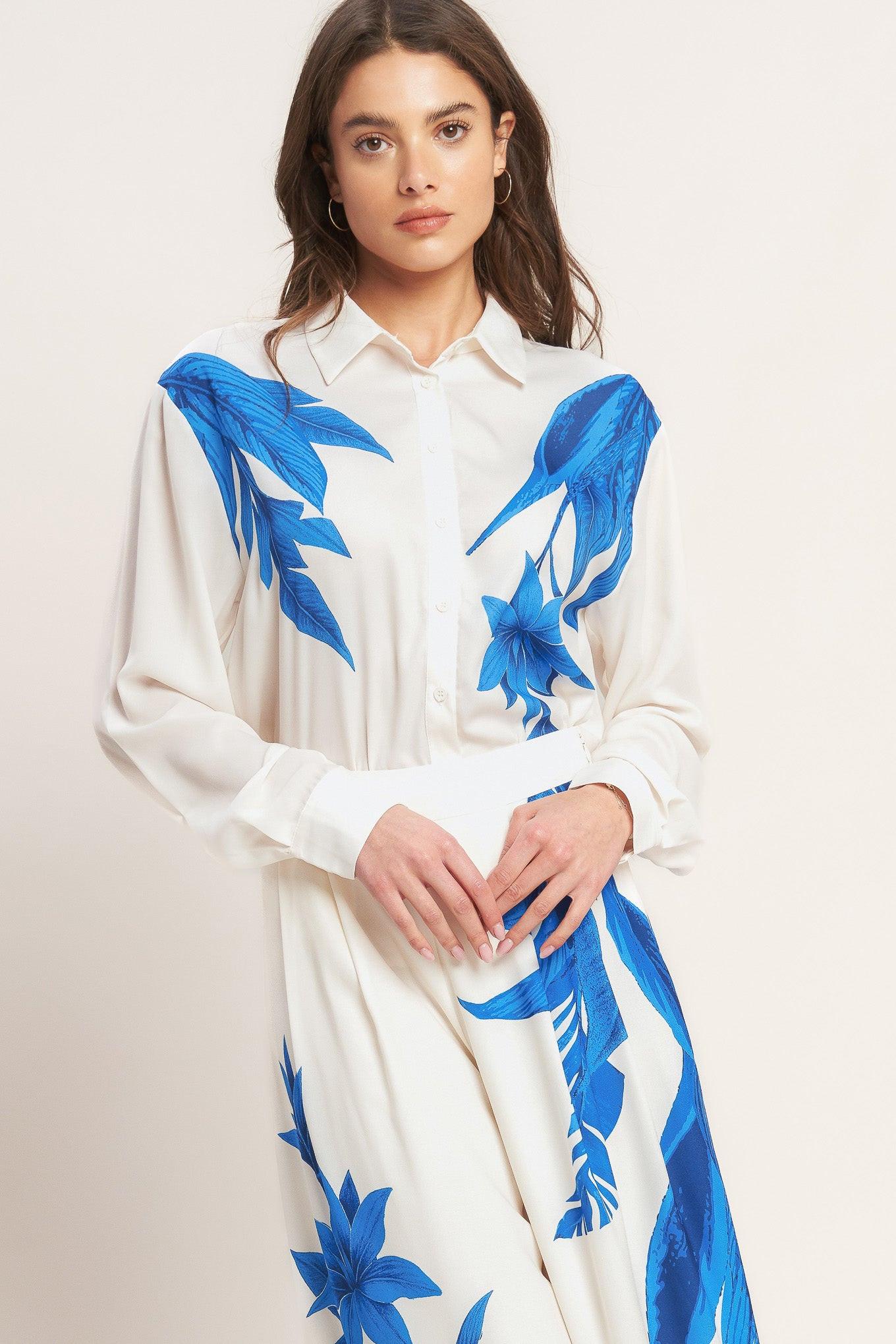 Asymmetrical Botanical Woven Pants in off-white, view 5 — Soul Flow Apparel