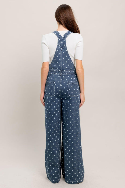 Everyday Polka Overall Denim Jumpsuit in medium indigo, view 6 — Soul Flow Apparel