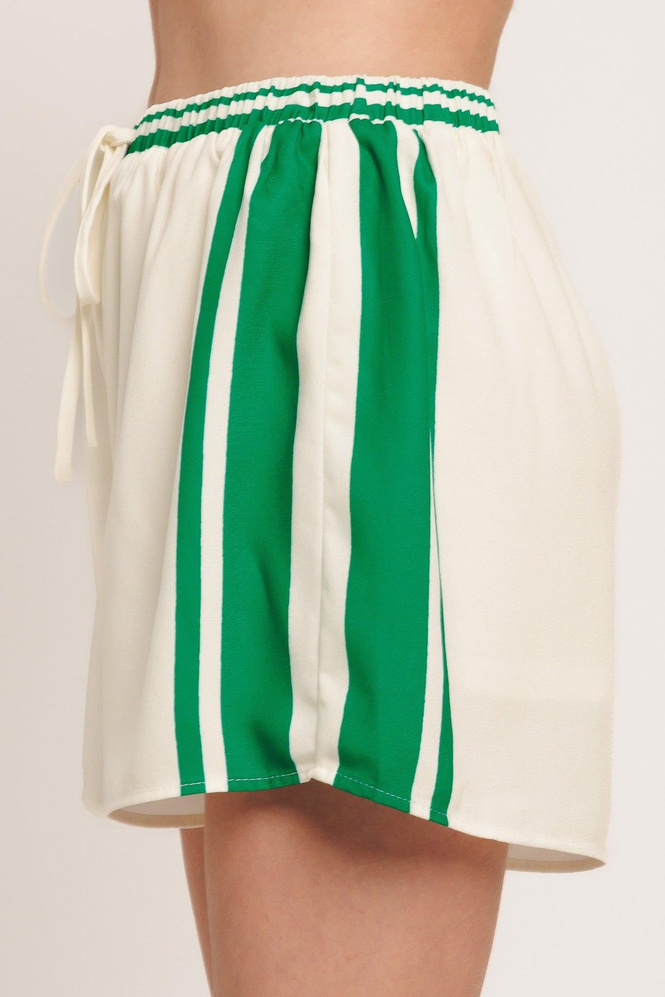 Riviera Stripe Woven Short in ivory green, view 4 — Soul Flow Apparel
