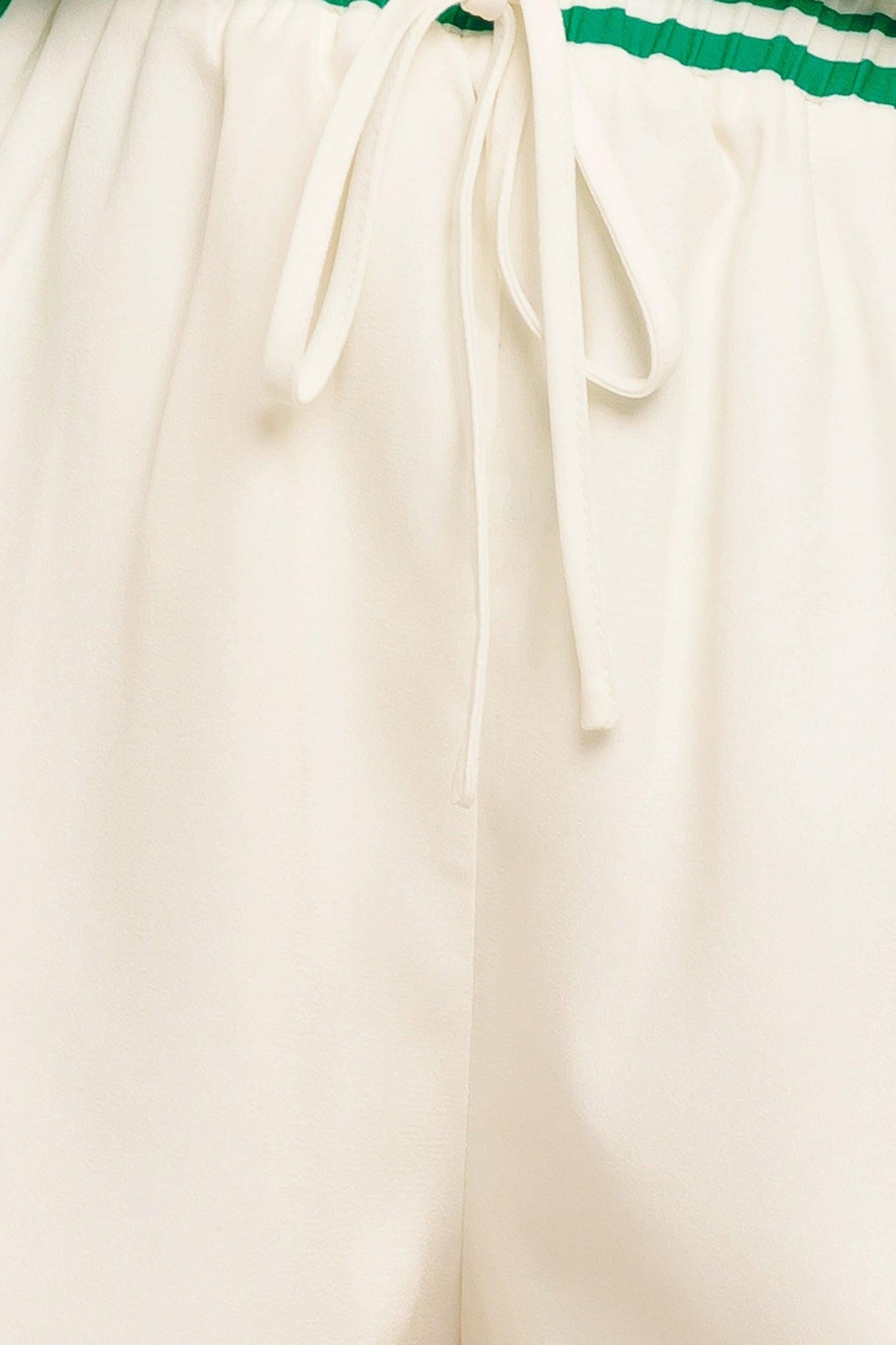 Riviera Stripe Woven Short in ivory green, fabric swatch — Soul Flow Apparel