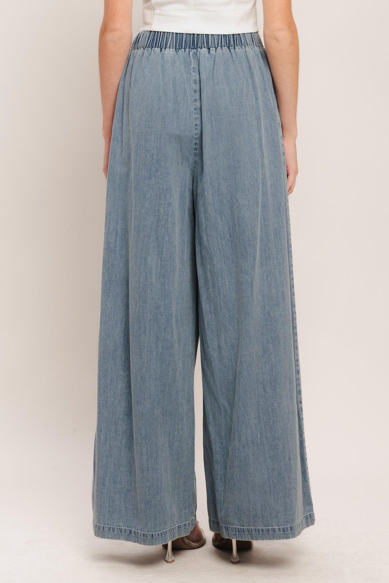 Relaxed Drape Lightweight Denim Pants in light indigo, view 7 — Soul Flow Apparel